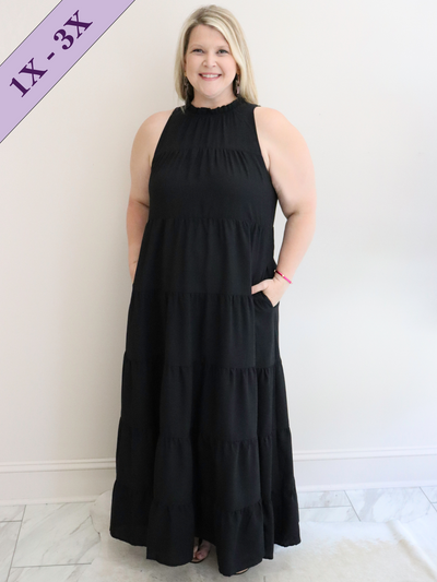 Hailey & Co Crinkles Halter Maxi Dress front view.
