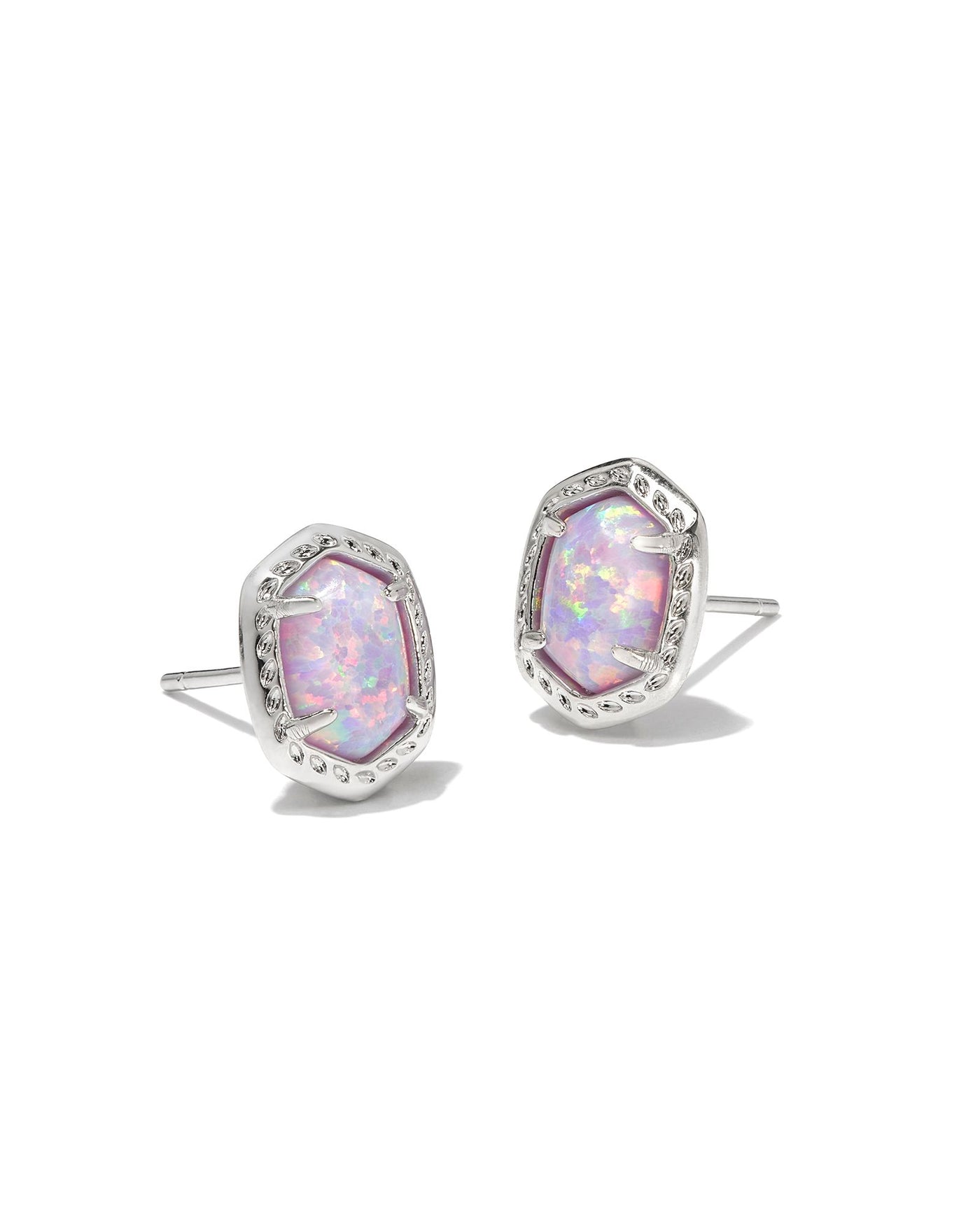 Kendra Scott Daphne Framed Studs in Silver Lilac Kyocera Opal front view.