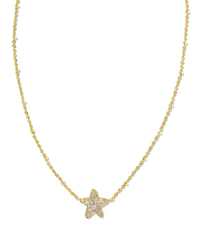 Kendra Scott Jae Star Pave Necklace in Gold White Crystal closeup.