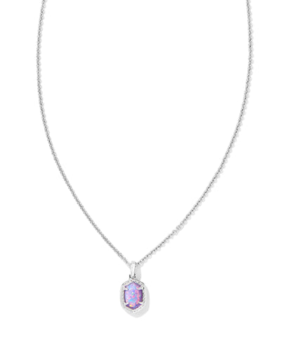 Kendra Scott Daphne Framed Necklace in Silver Lilac Kyocera Opal closeup.