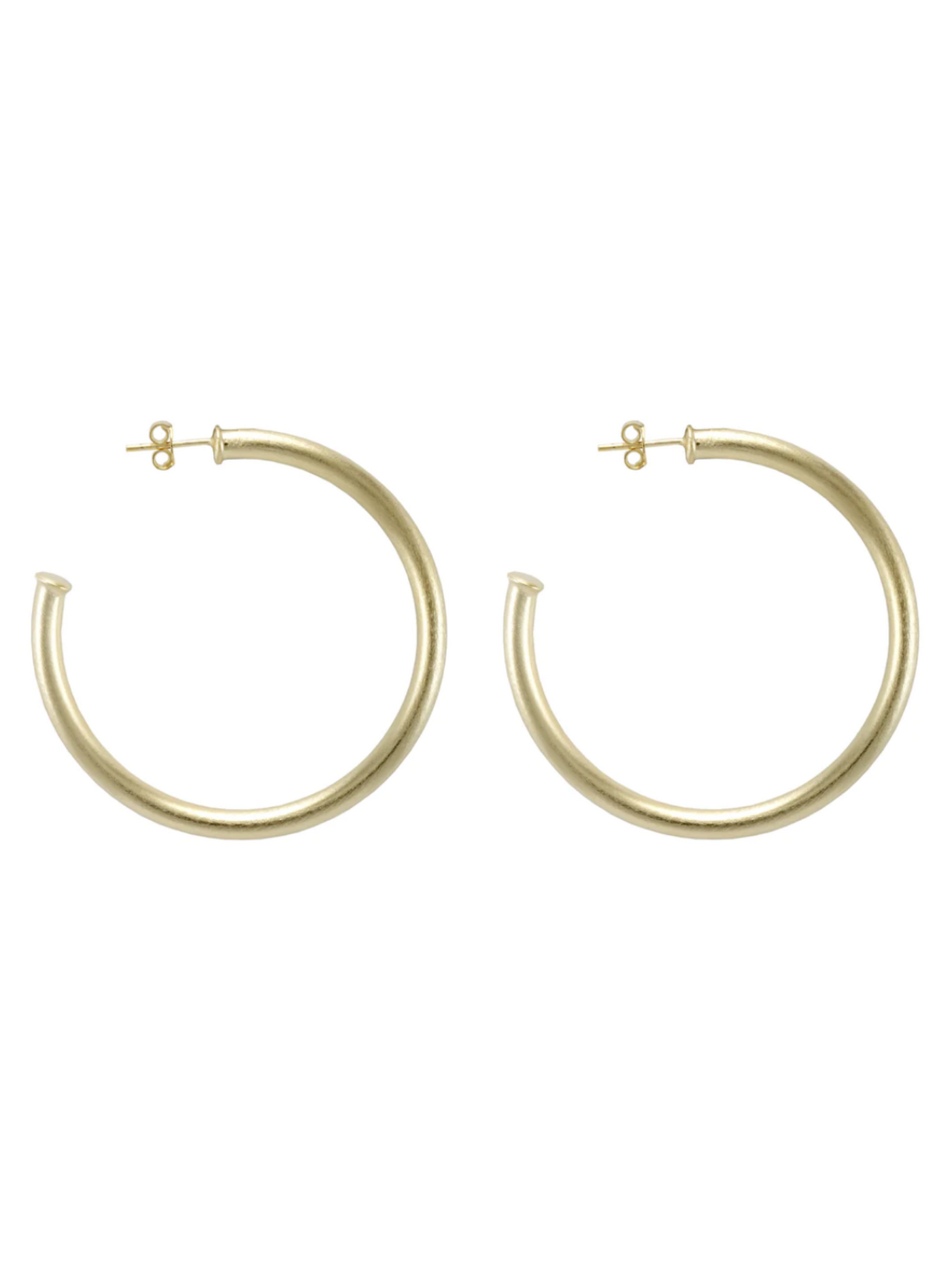 Shelia Fajl Small Everybody's Favorite Hoops in brushed gold on white background.