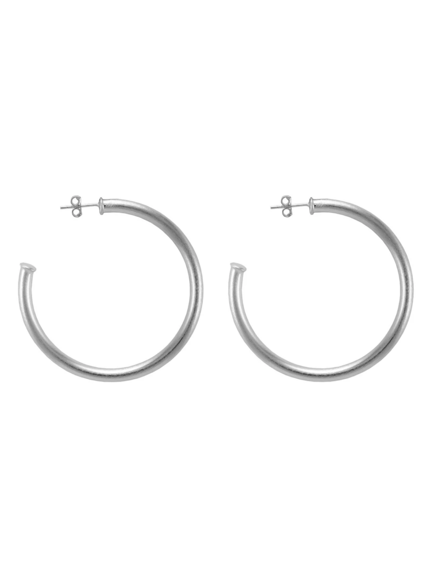 Shelia Fajl Small Everybody's Favorite Hoops in brushed silver on white background.