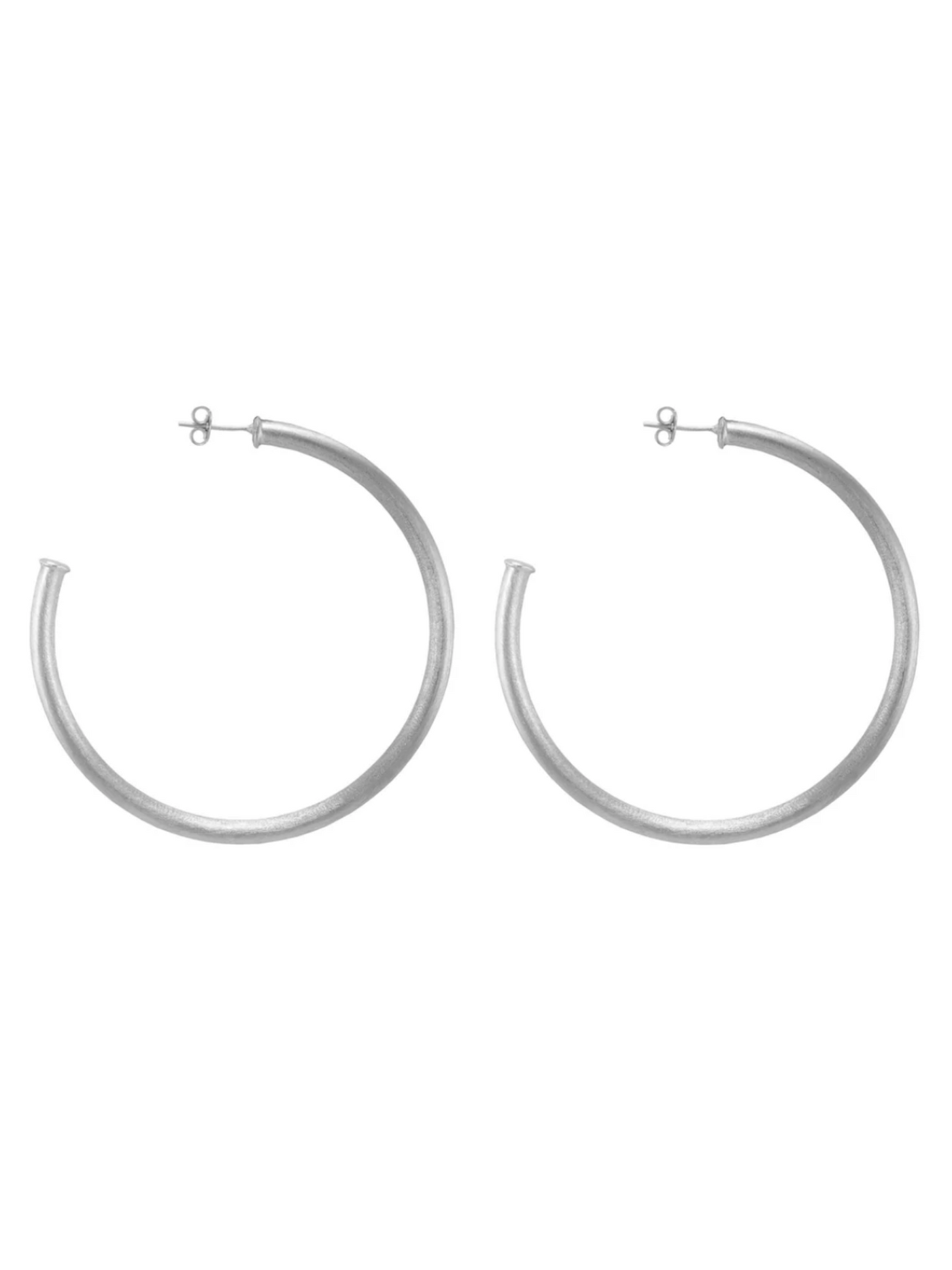 Shelia Fajl Everybody's Favorite Hoops in brushed Silver on white background.