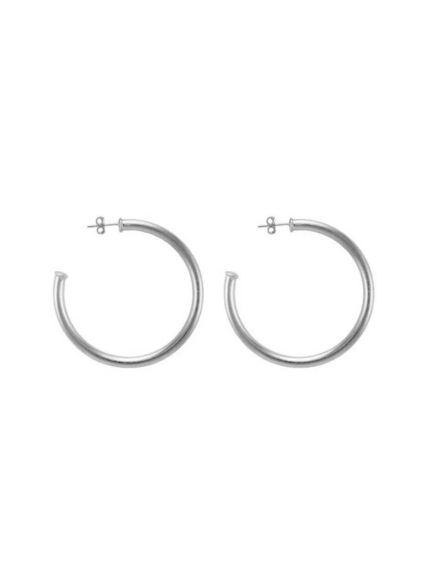 Shelia Fajl Petite Everybody's Favorite Hoops in brushed Silver on white background.