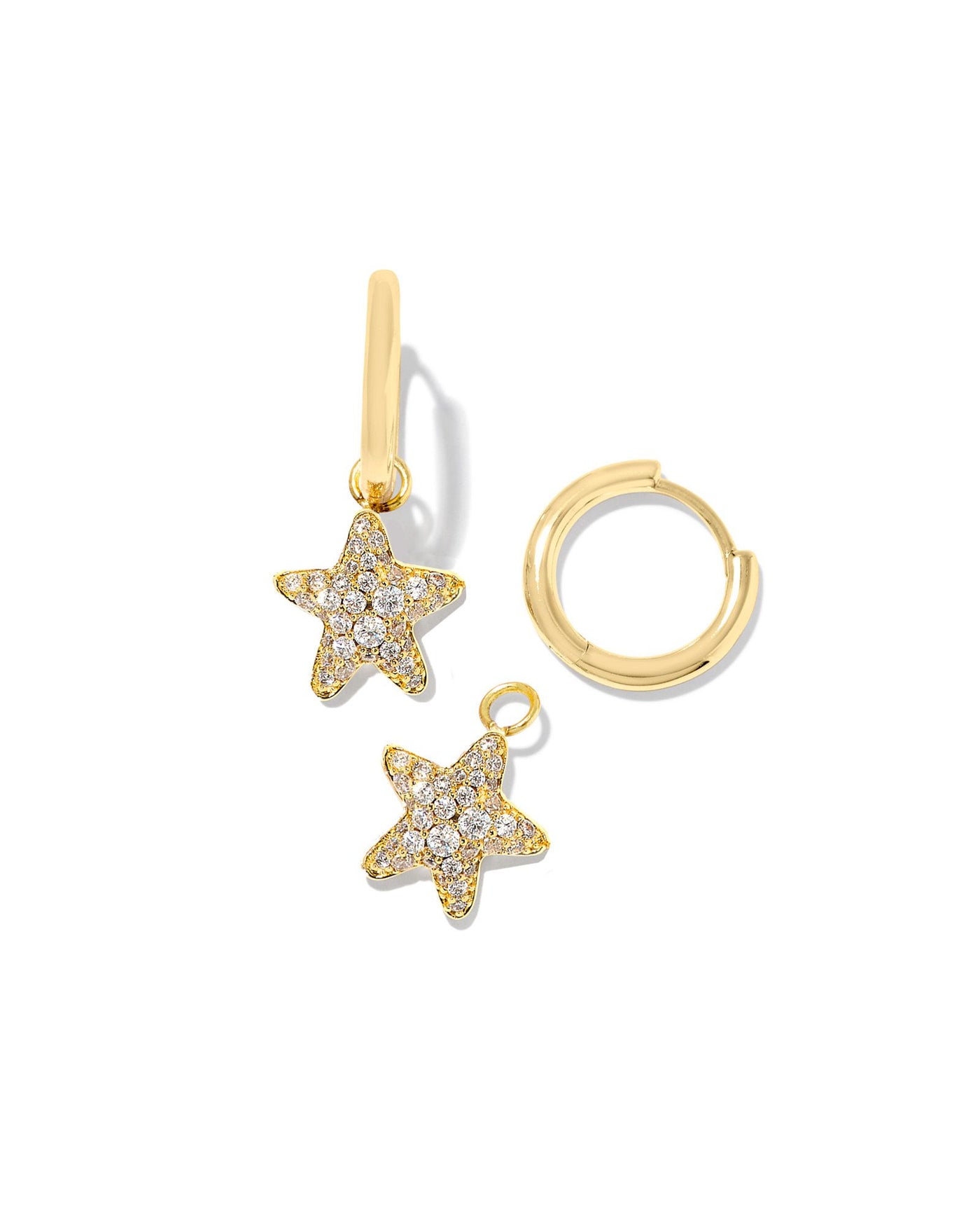 Kendra Scott Jae Star Pave Huggies in Gold White Crystal with star charm detached.