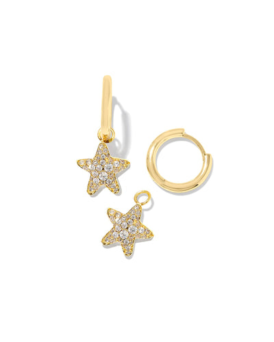 Kendra Scott Jae Star Pave Huggies in Gold White Crystal with star charm detached.