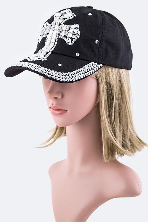 cross baseball cap with cross and crystals Christianartworkshop Faith Sparkles Crystal Cross Baseball  main image 2