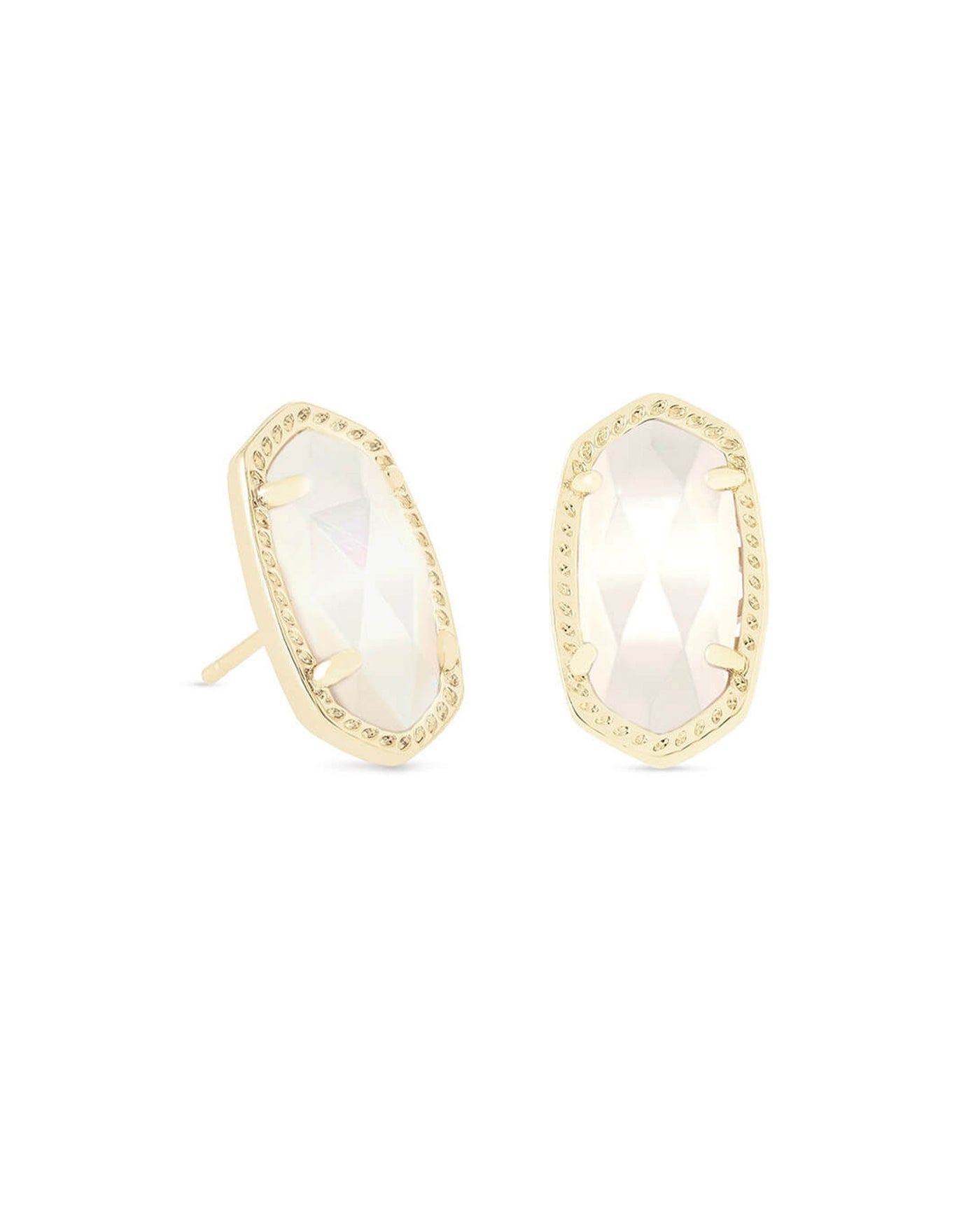 Ellie Stud Earrings Gold Ivory Mother of Pearl on white background, front view.