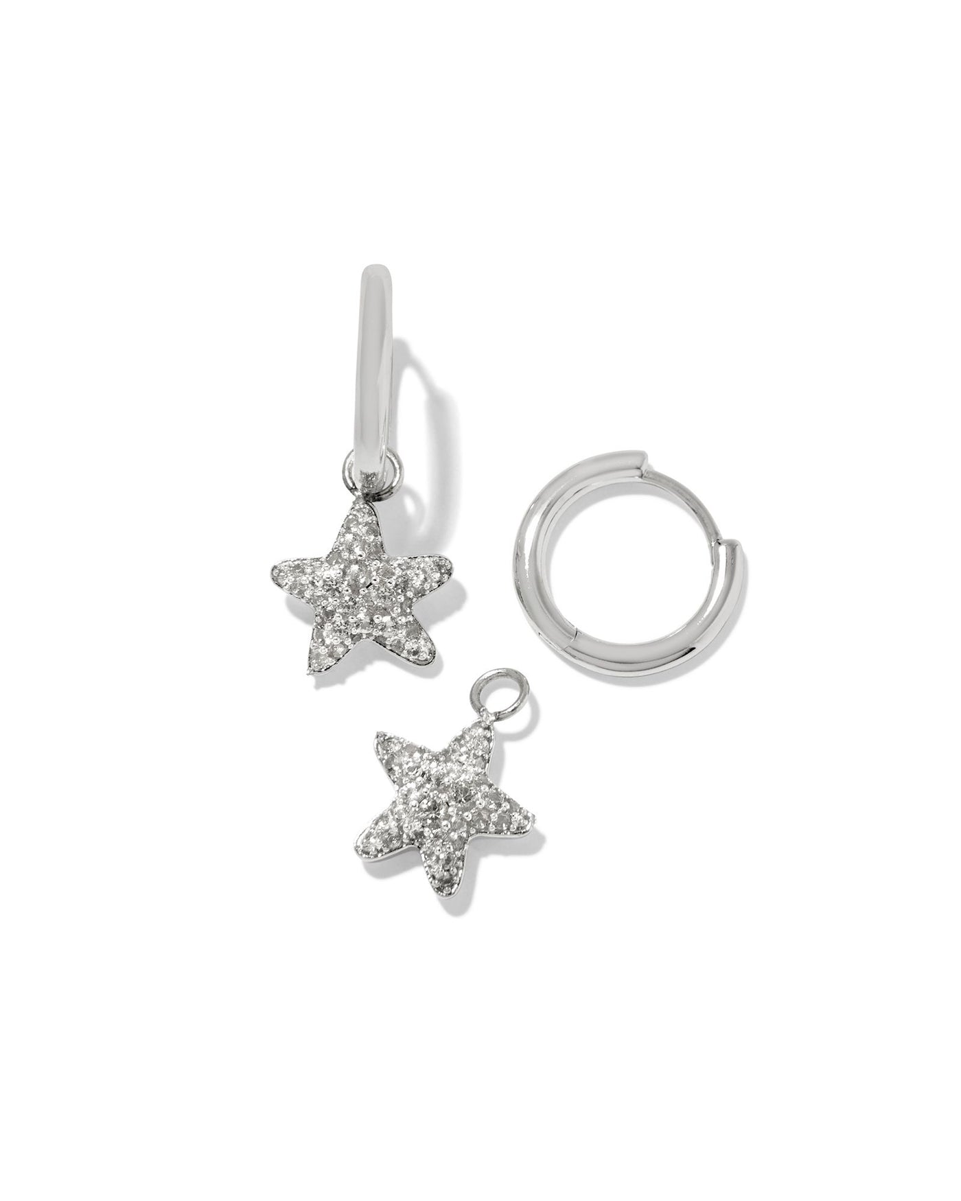 Kendra Scott Jae Star Pave Huggies in Silver White Crystal with star charm detached.