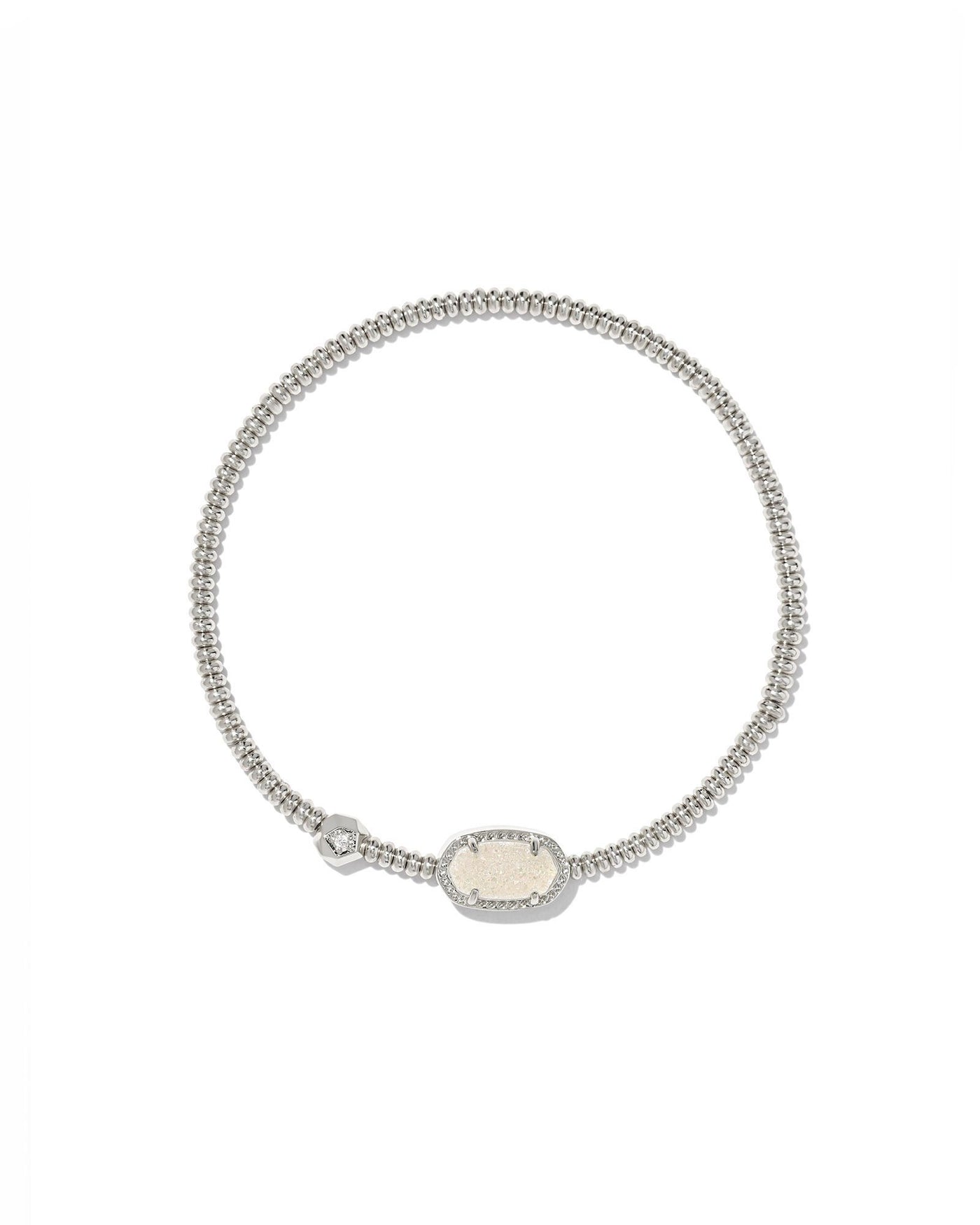Kendra Scott Grayson Stretch Bracelet in Silver Iridescent Drusy on white background.