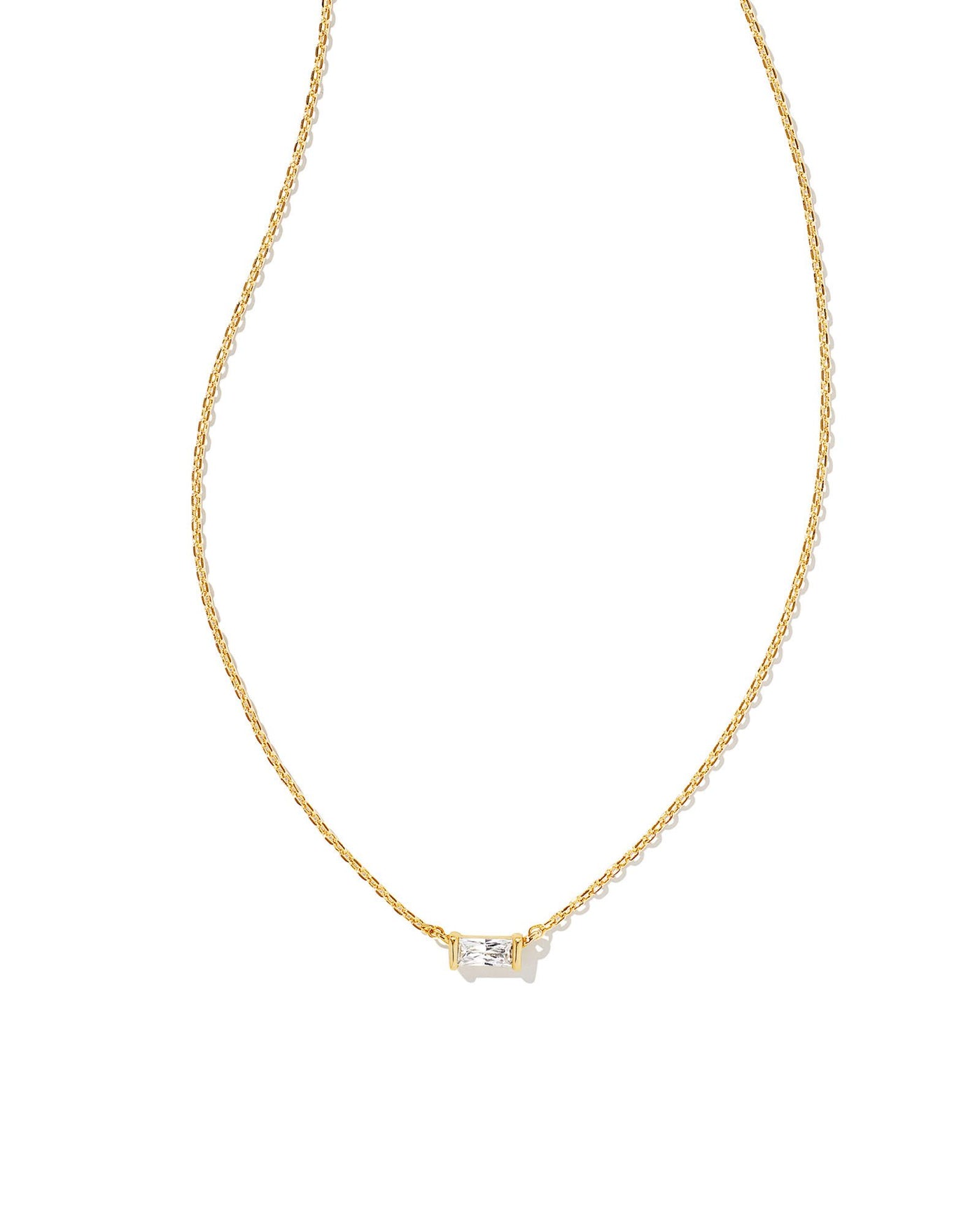 Juliette Pendant Necklace Gold White Crystal on white background, front view.