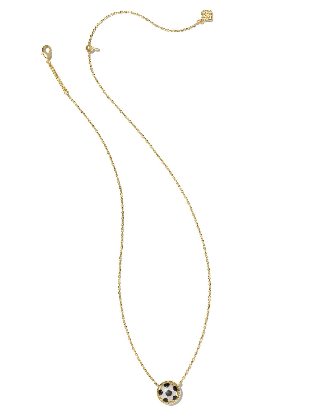 Kendra Scott Soccer Pendant Necklace in Gold on white background full view.