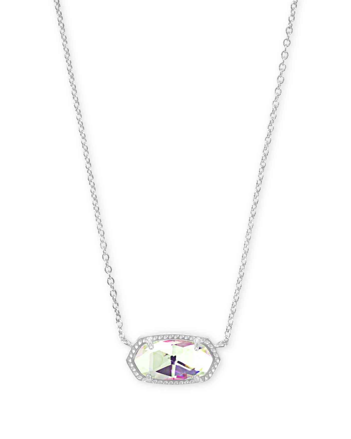 Elisa Pendant Necklace Silver Dichroic Glass on white background, front view.