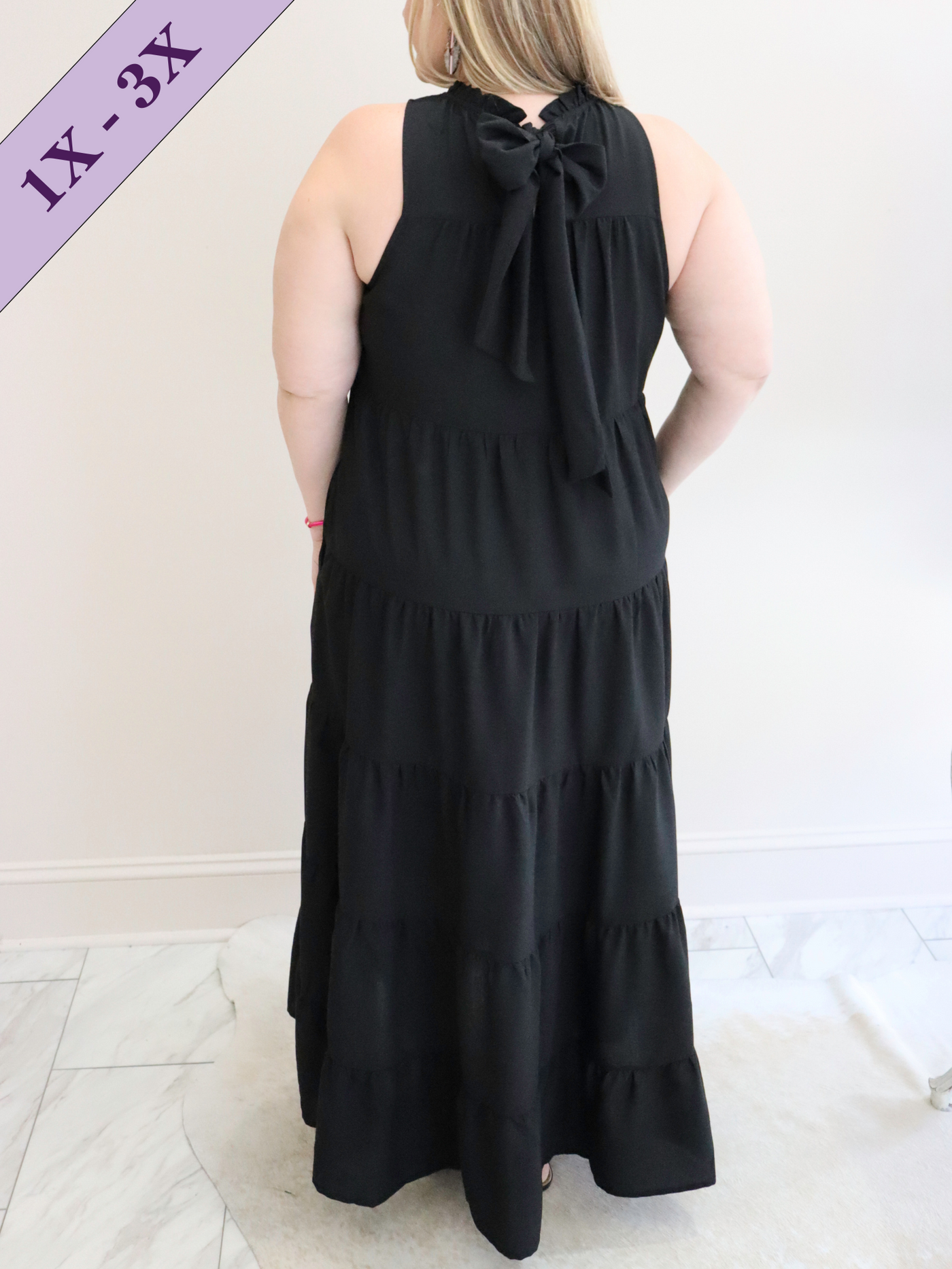 Hailey & Co Crinkles Halter Maxi Dress up close back view.