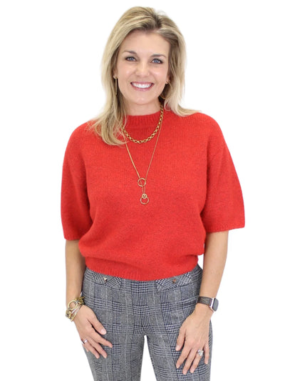 Charlie B Short Sleeve Sweater Top - Crimson