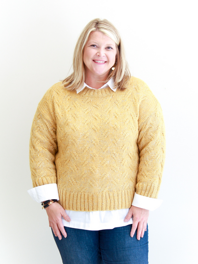 Gold Cable Knit Sweater front view.