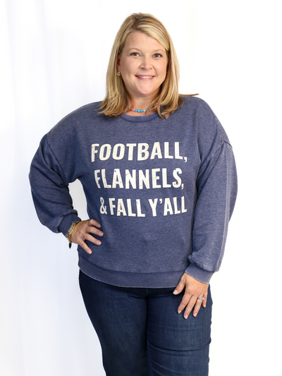 Vintage Sweatshirt Football, Flannels and Fall y'all blue