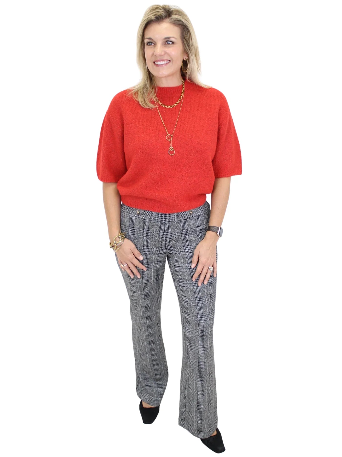 Charlie B Short Sleeve Sweater Top - Crimson