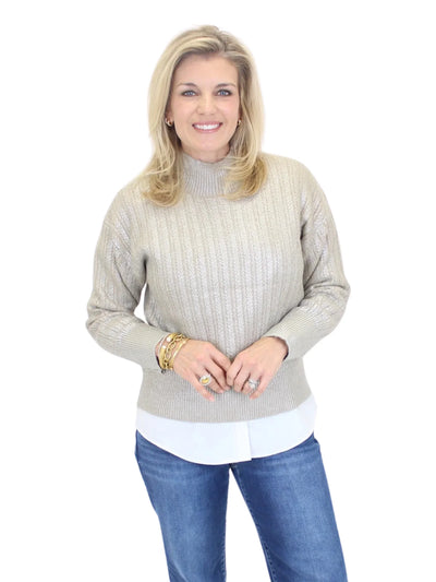 Lili Sidonio Platinum Mock Neck Sweater - Beige front ivew.