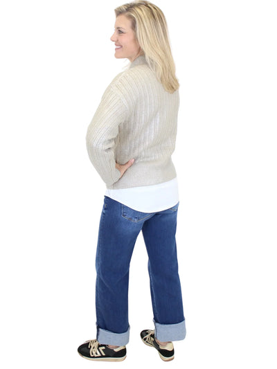 Lili Sidonio Platinum Mock Neck Sweater - Beige back view.