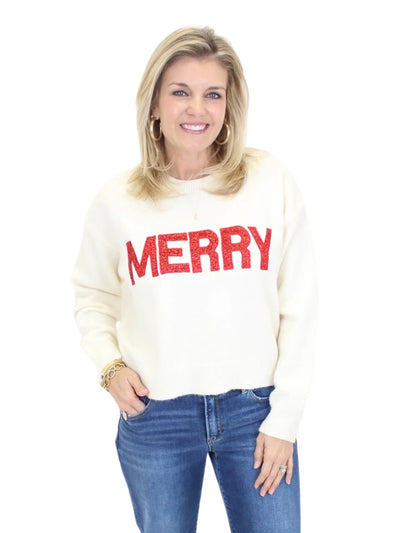Merry Glitter Sweater - Cream/Red