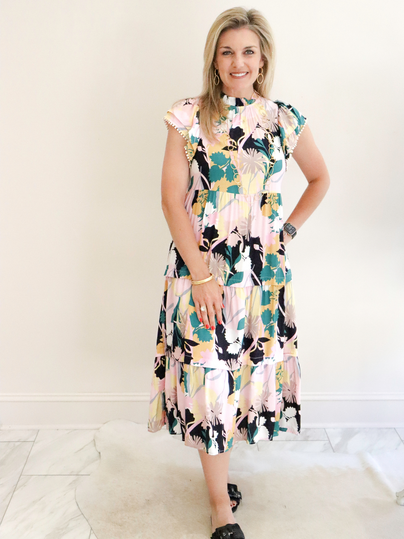 Floral Butterfly Tiered Midi Dress | THML