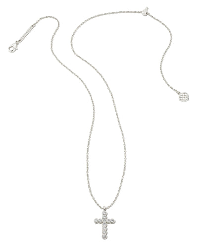 Kendra Scott Crystal Cross Pendant Necklace Silver full view.