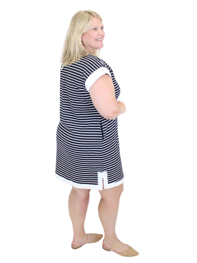 Striped Sailor Shift Dress - Black/White back view.