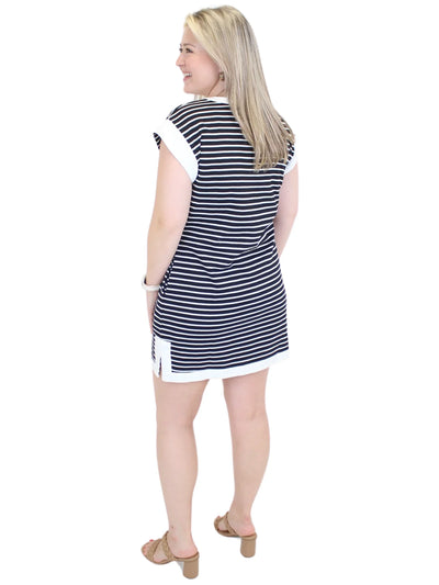 Striped Sailor Shift Dress - Black/White back view size Small.