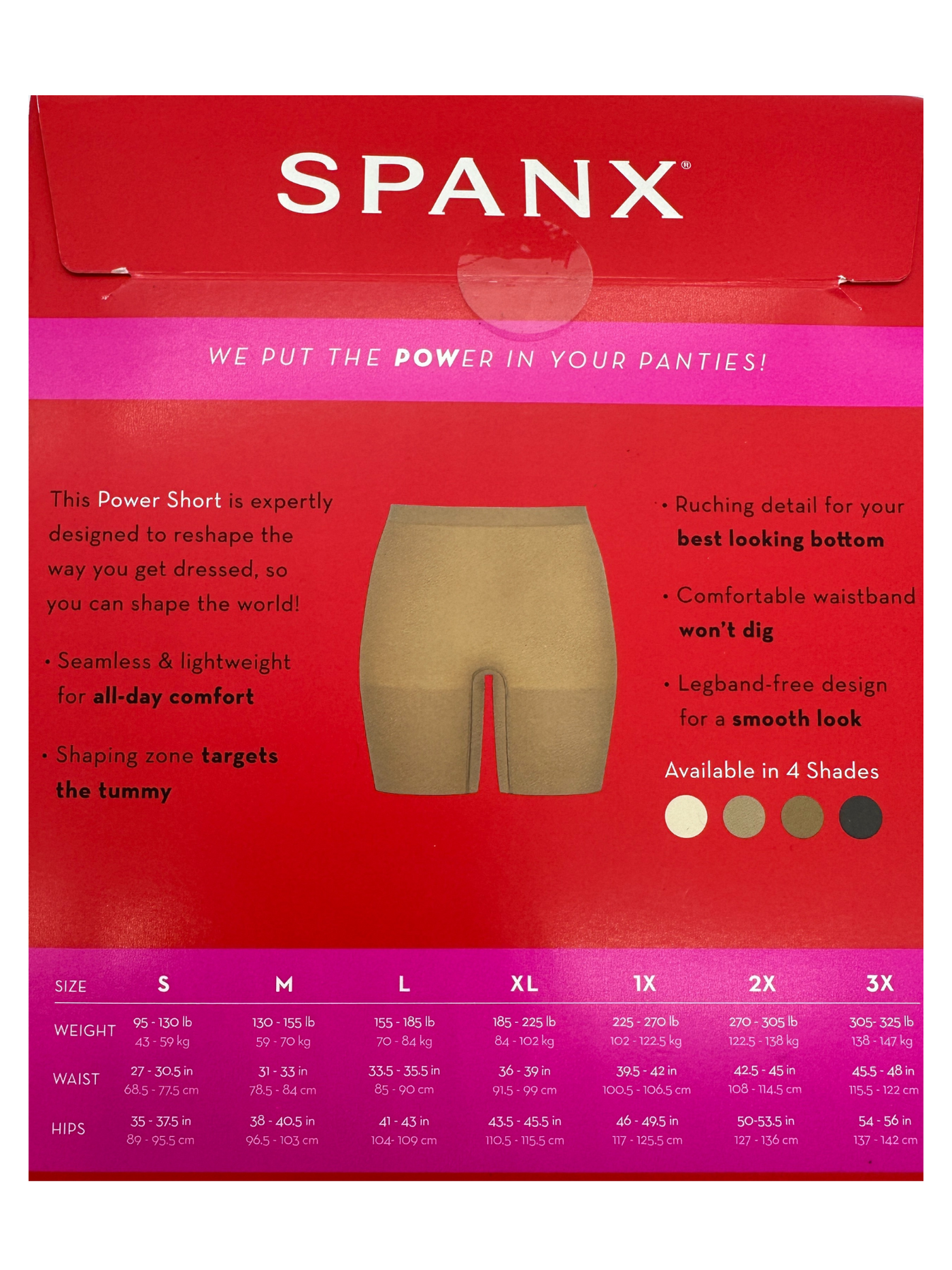 Spanx Power Short size chart