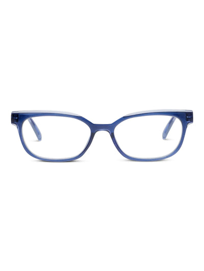 Blue eyeglasses on a white background