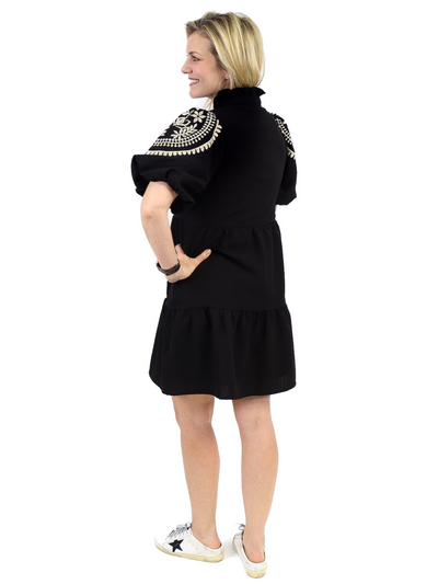 THML Embroidered Puff Sleeve Dress back view.