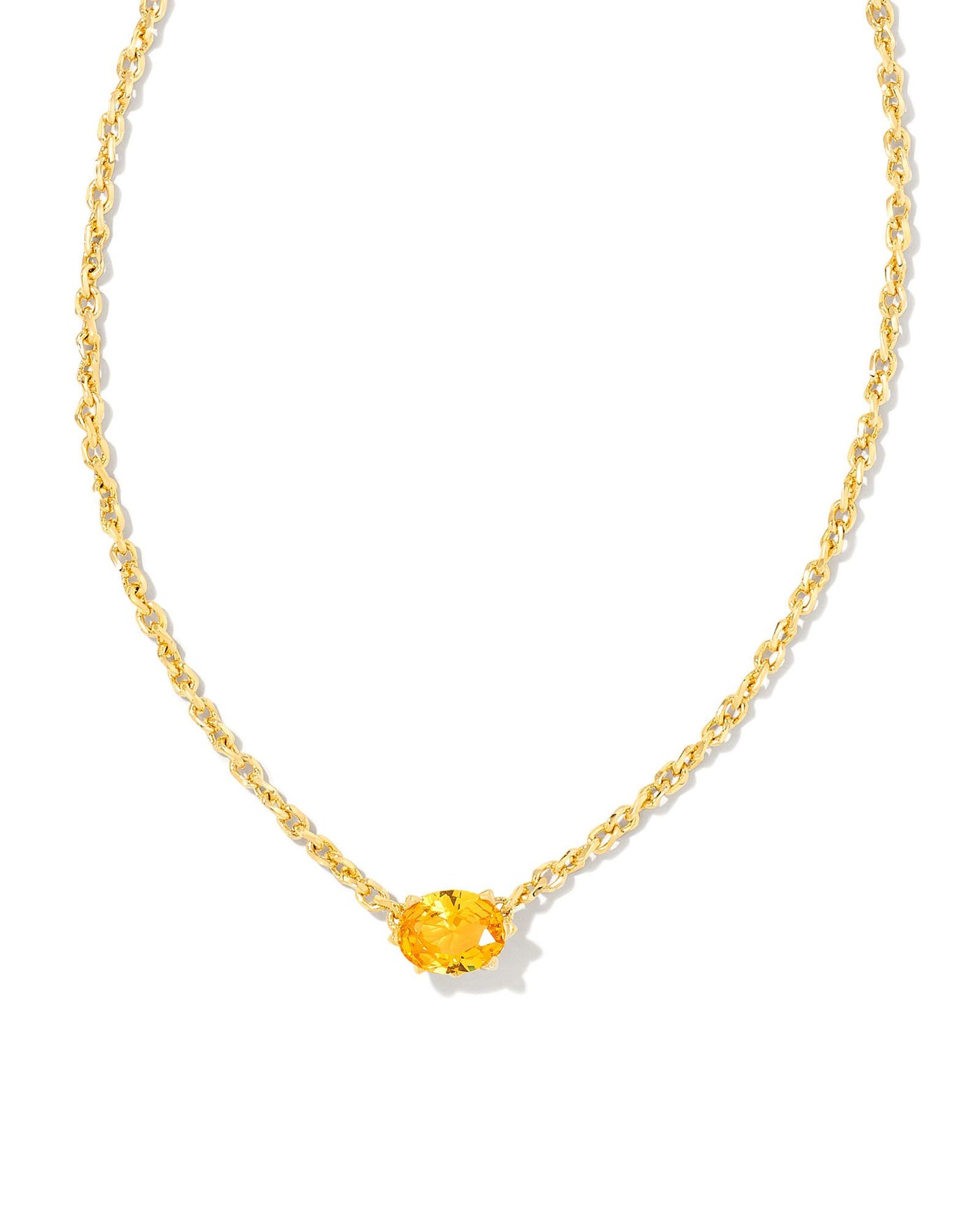 Cailin Crystal Pendant Necklace Gold Yellow Crystal on white background, front view.