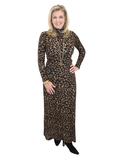 Molly Bracken Leopard Mock Neck Layering Top with matching maxi skirt.