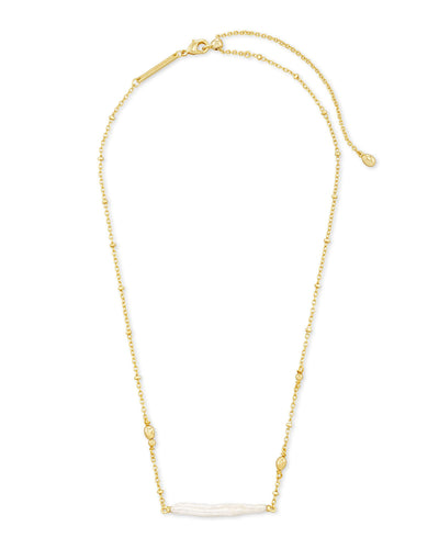 Kendra Scott Ellie Pendant Necklace in Gold on white background full view.