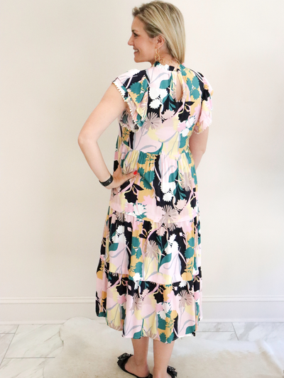 Floral Butterfly Tiered Midi Dress | THML