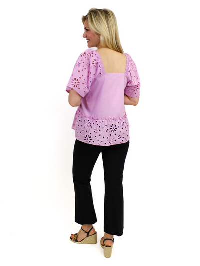 Mud Pie Eyelet Top - Lilac back view.
