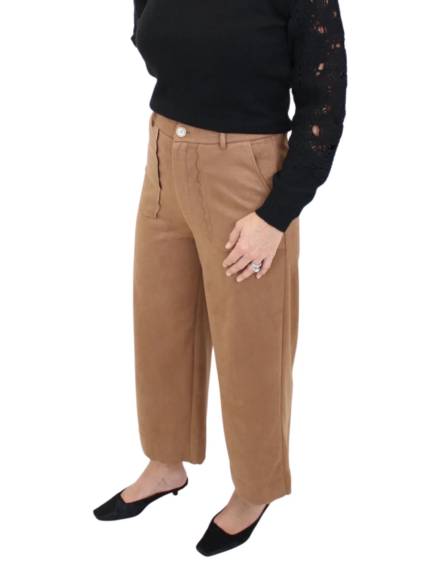 Suede Scalloped Hem Pants