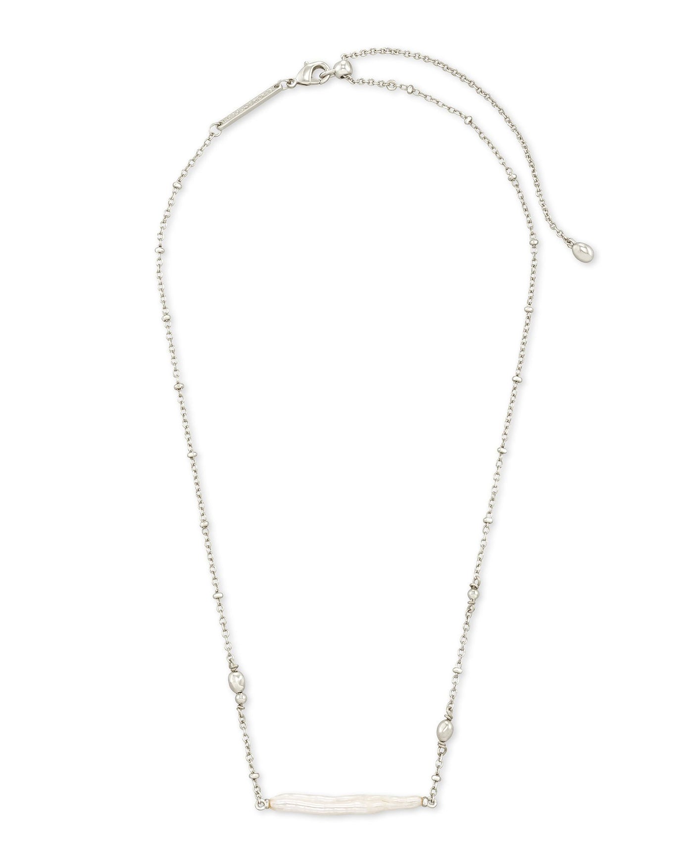 Kendra Scott Eileen Pendant Necklace in Silver on white background full view.