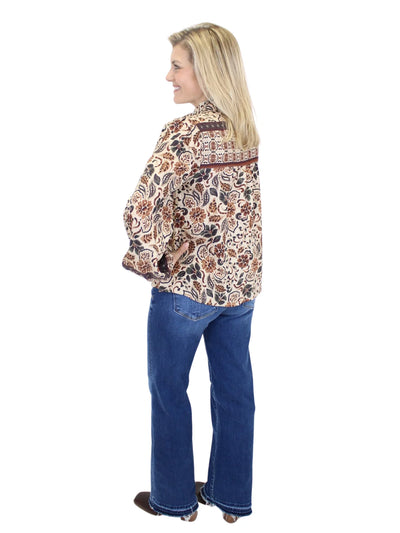 Belle Ruffle Blouse - Cream/Brown