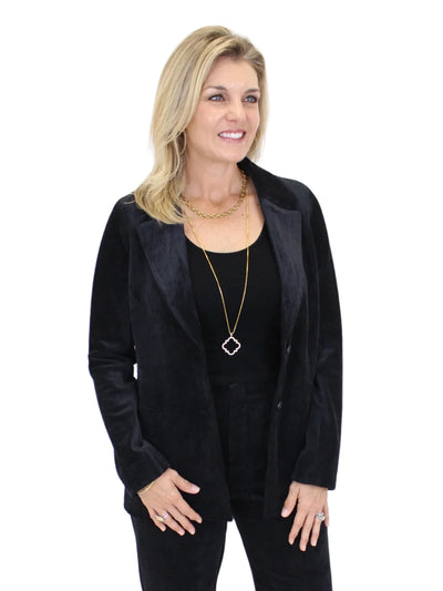 Classy Corduroy Blazer - Black front view.