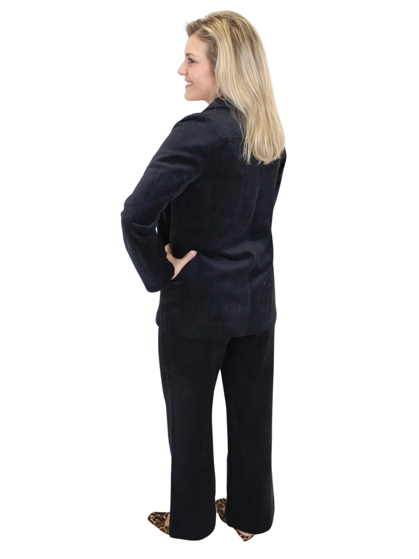 Classy Corduroy Blazer - Black back view.