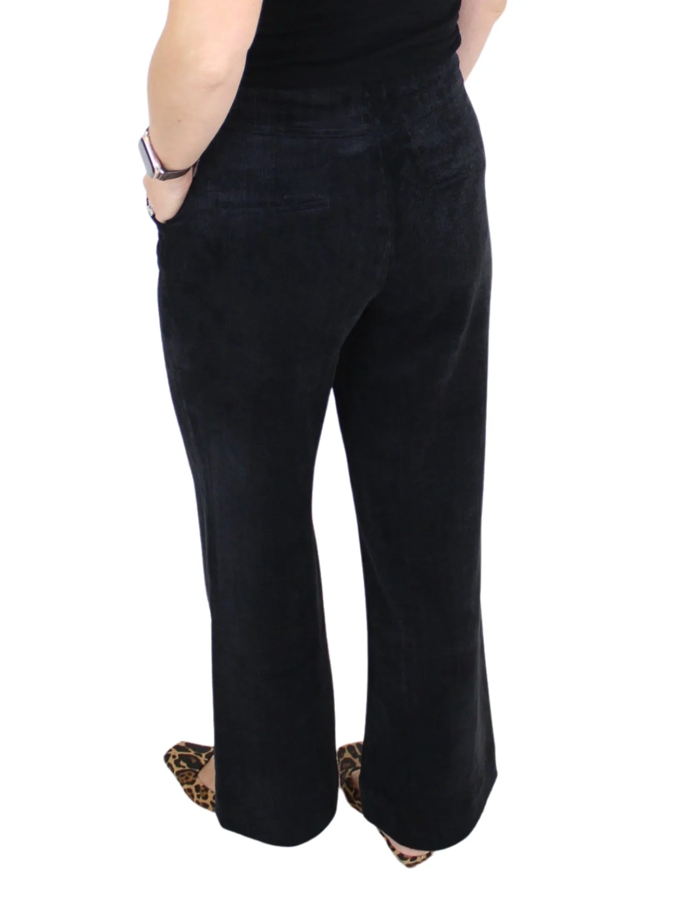 Corduroy Cropped Flare Trousers - Black