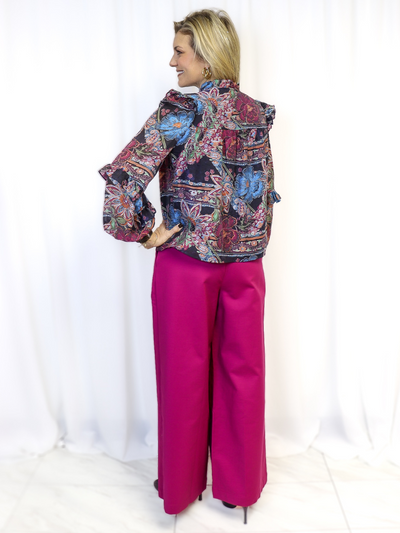 Fate Ruffle Trimmed Mixed Print Blouse - Multi back view.
