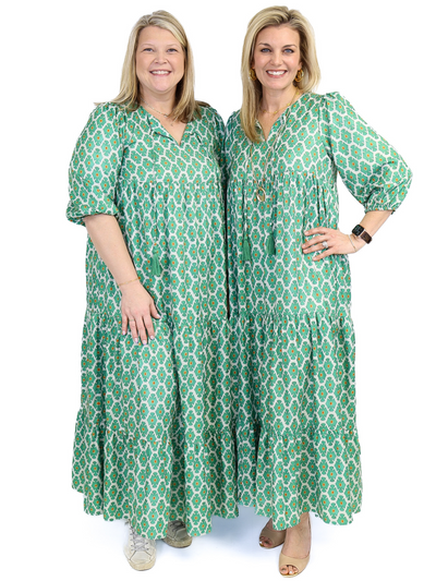 Balloon Sleeve Maxi Dress - Green size Large and Small.