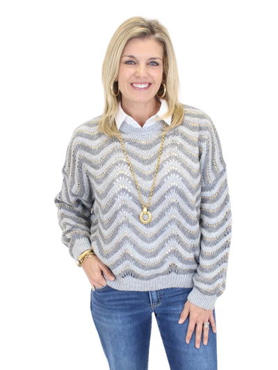 Wavy Striped Oversized Sweater - Grey