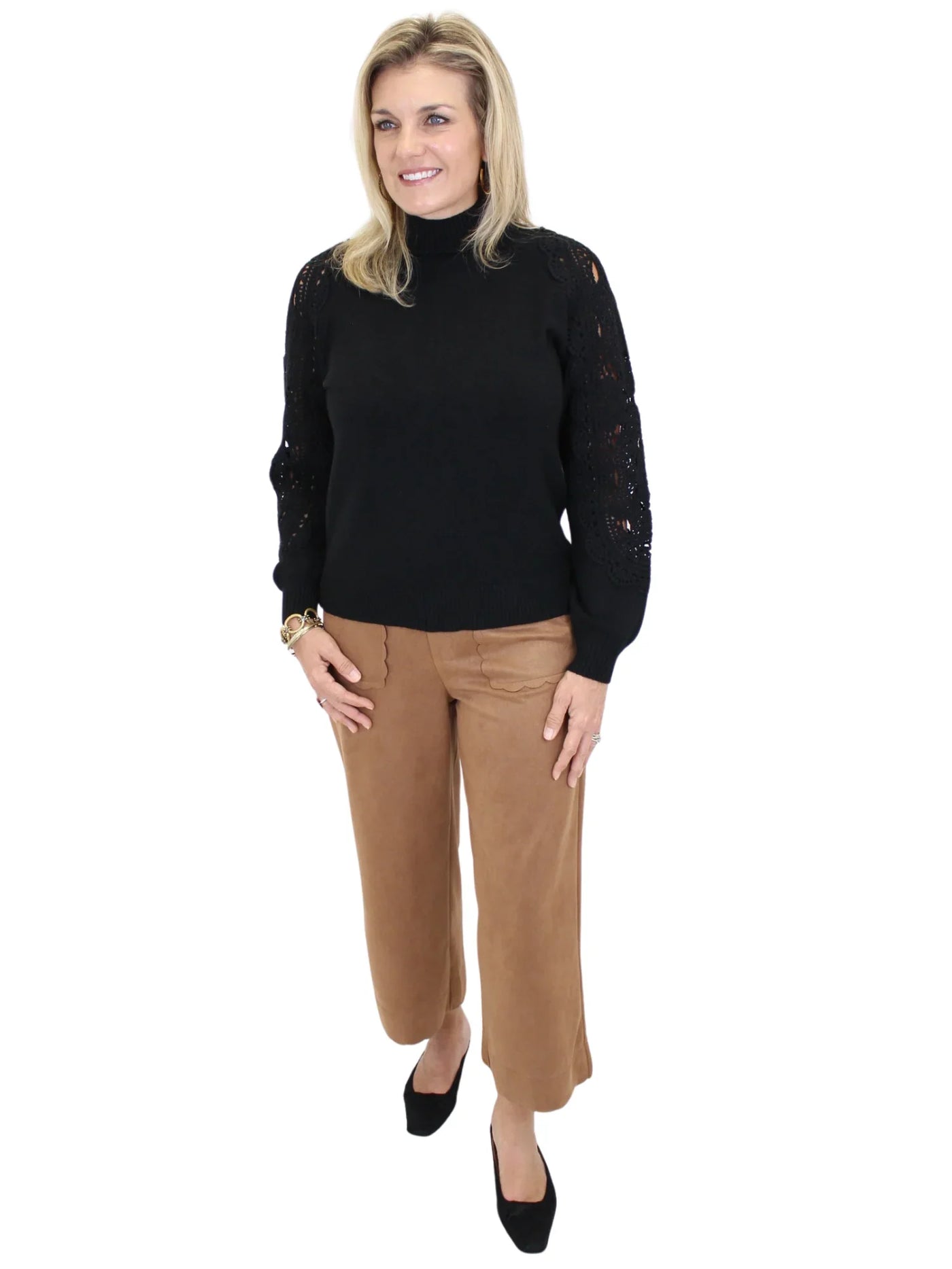 Suede Scalloped Hem Pants