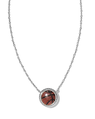 Kendra Scott Basketball Pendant Necklace in Silver on white background close up