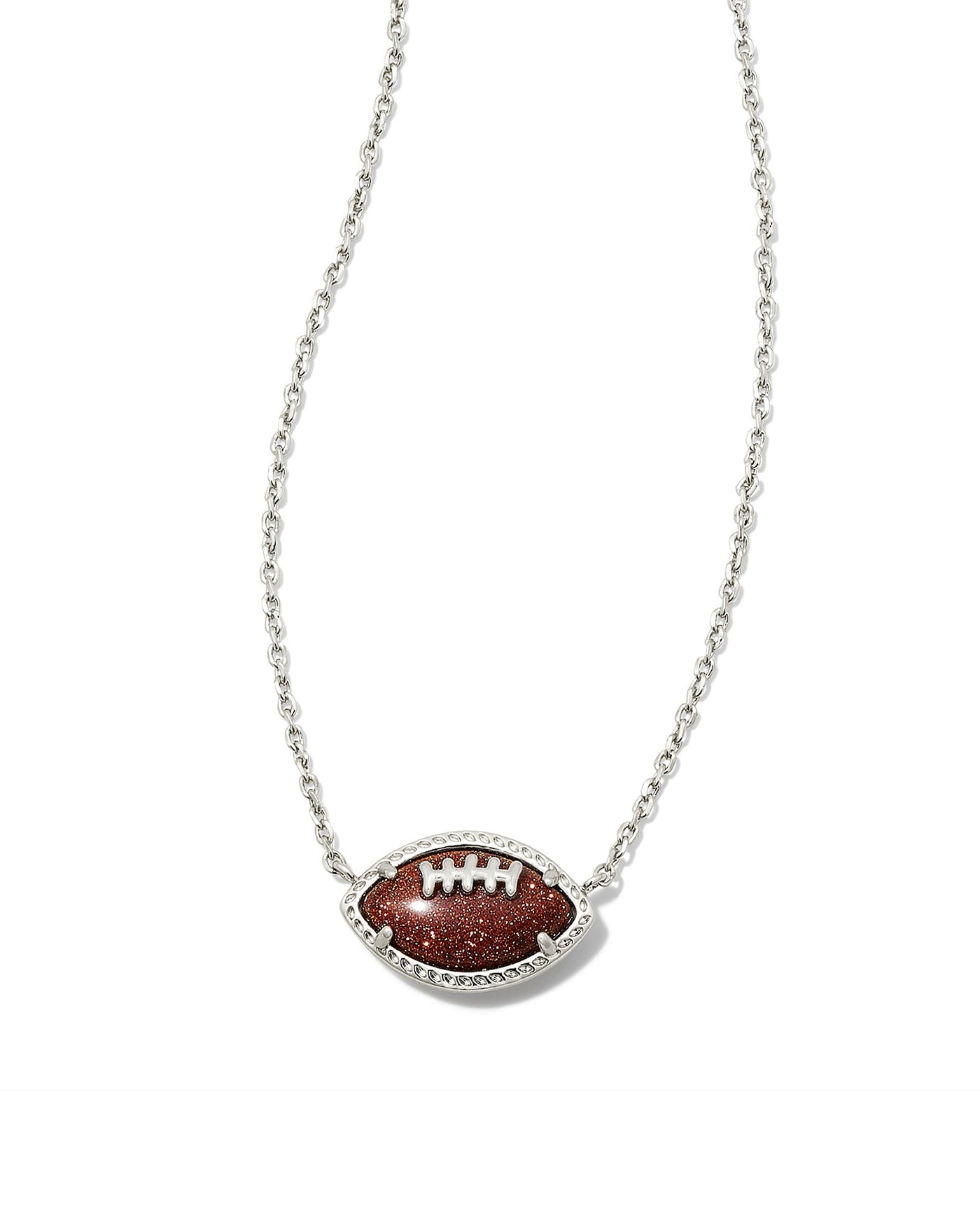 Kendra Scott Football Pendant Necklace in Silver close up.