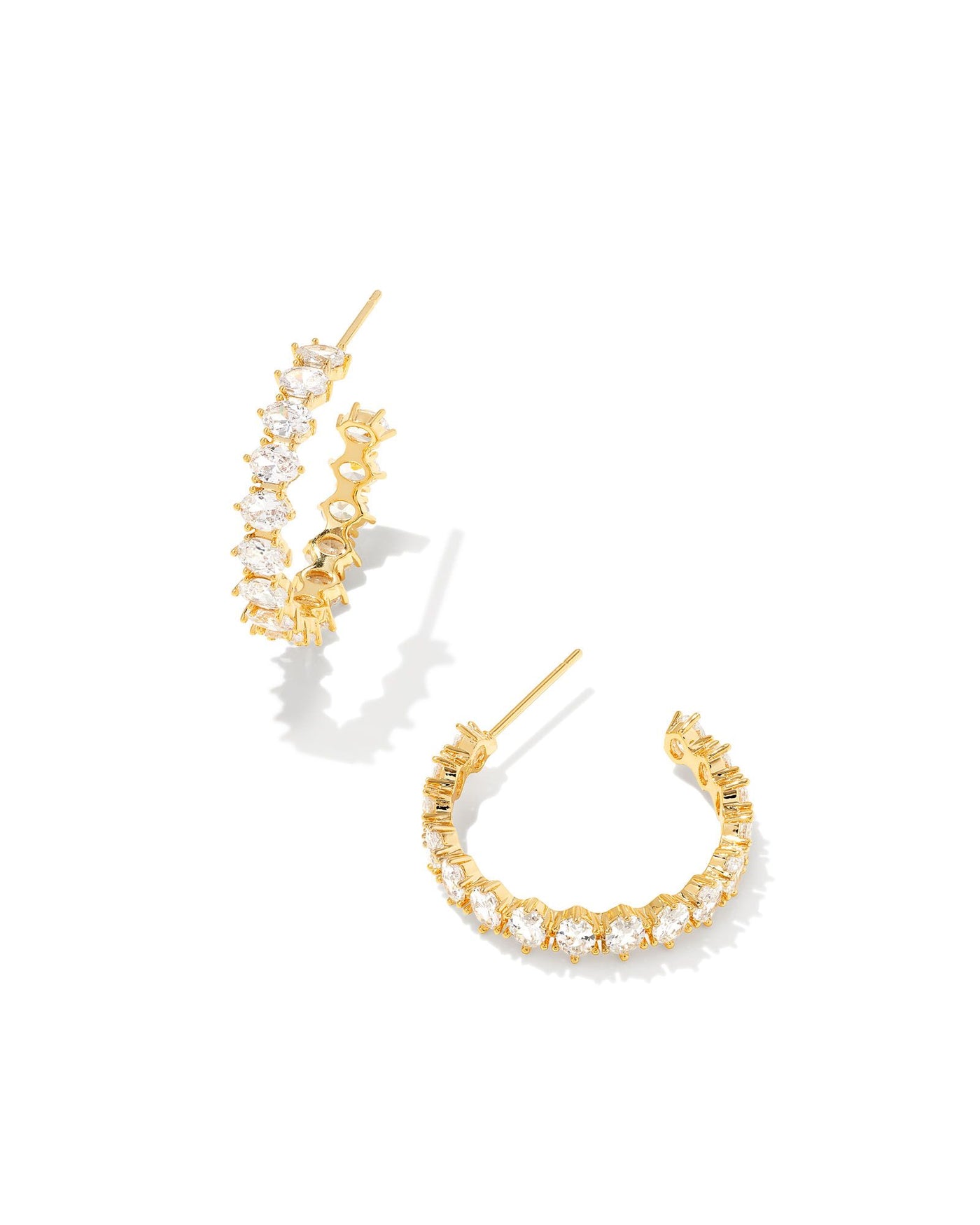 Cailin Crystal Hoop Earrings Gold on white background, front view.